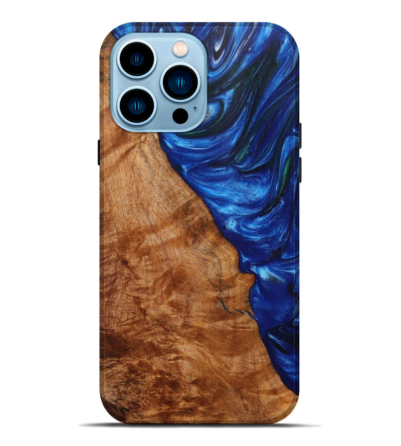 iPhone 14 Pro Max Wood+Resin Live Edge Phone Case - Jill (Blue, 637728)