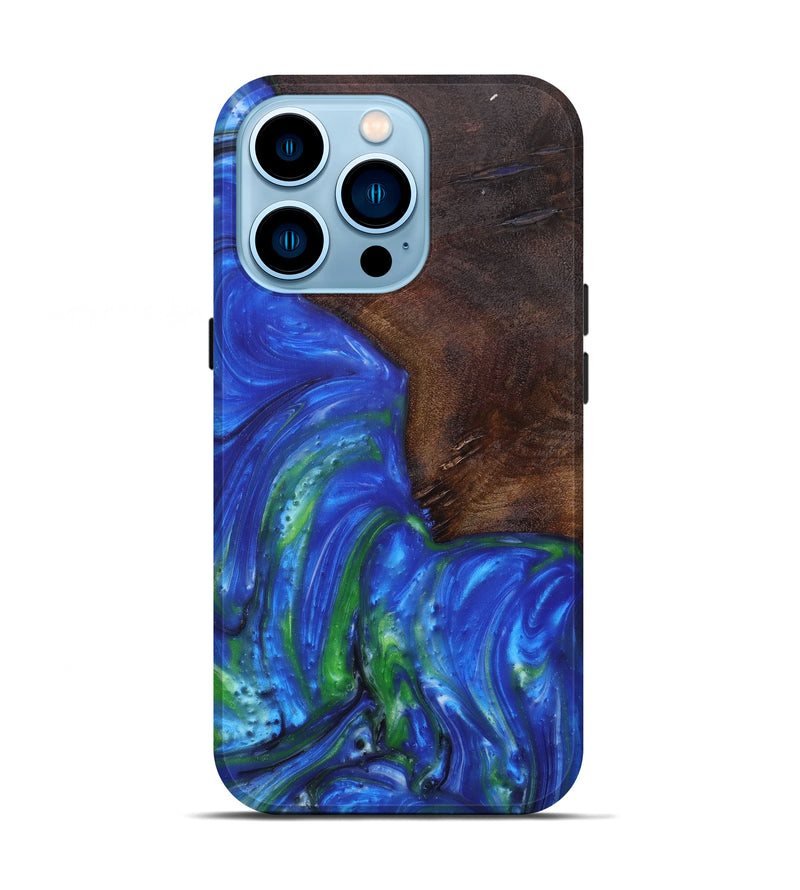 iPhone 14 Pro Wood+Resin Live Edge Phone Case - Edie (Blue, 629554)