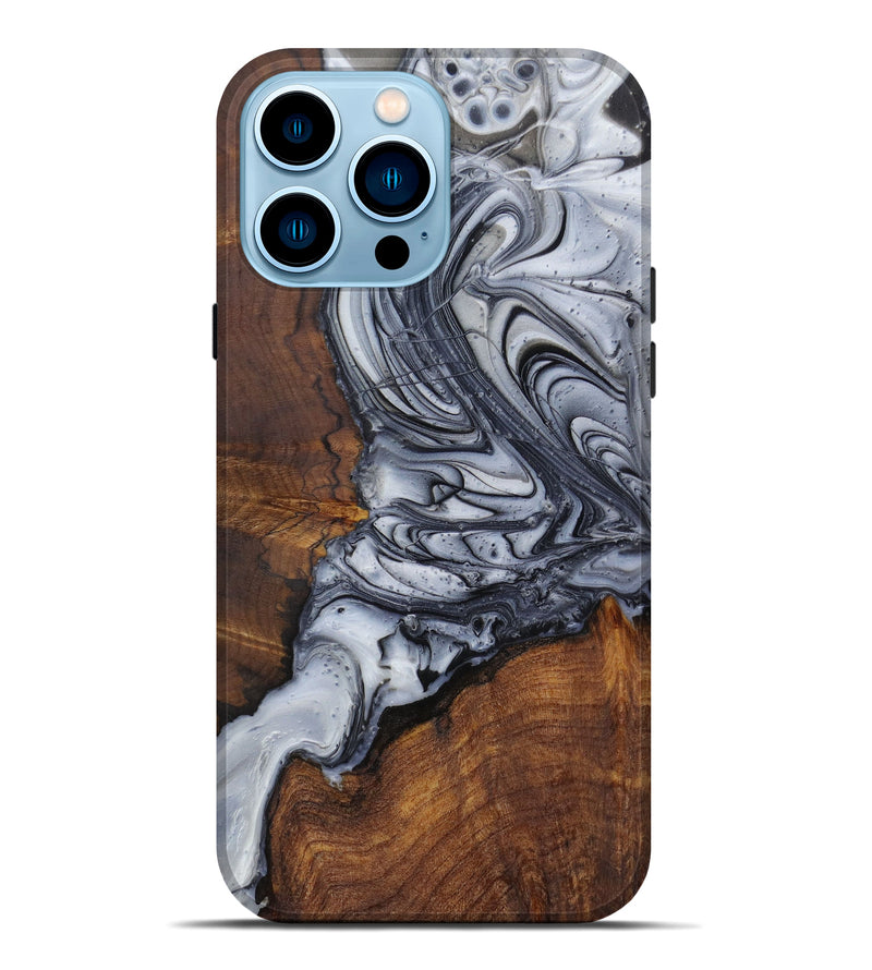 iPhone 14 Pro Max Wood+Resin Live Edge Phone Case - Florencia (Black & White, 593768)