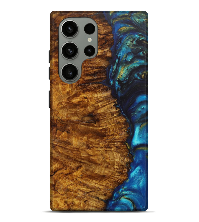 Galaxy S23 Ultra Wood+Resin Live Edge Phone Case - Reid (Teal & Gold, 639106)