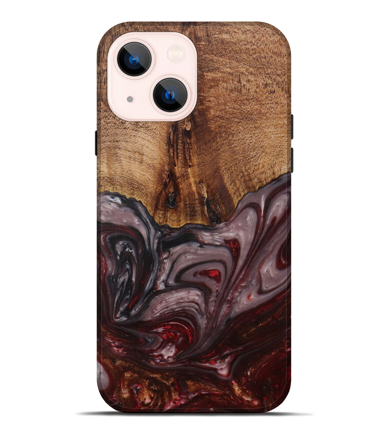 iPhone 14 Plus Wood+Resin Live Edge Phone Case - Vivian (Dark Red, 594196)