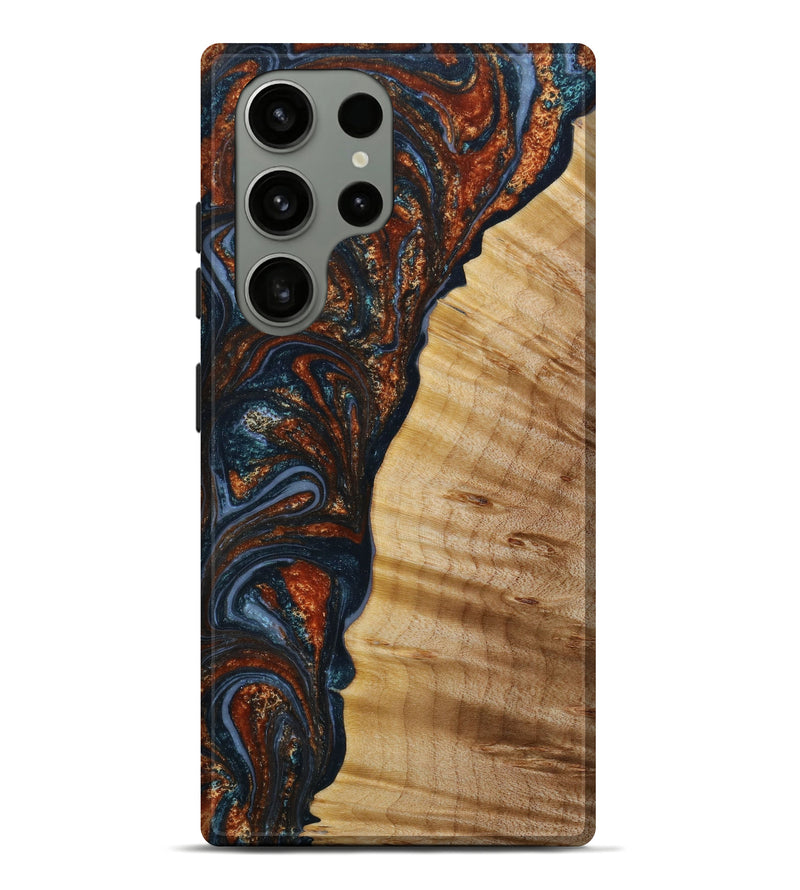 Galaxy S23 Ultra Wood+Resin Live Edge Phone Case - Haisley (Teal & Gold, 647628)