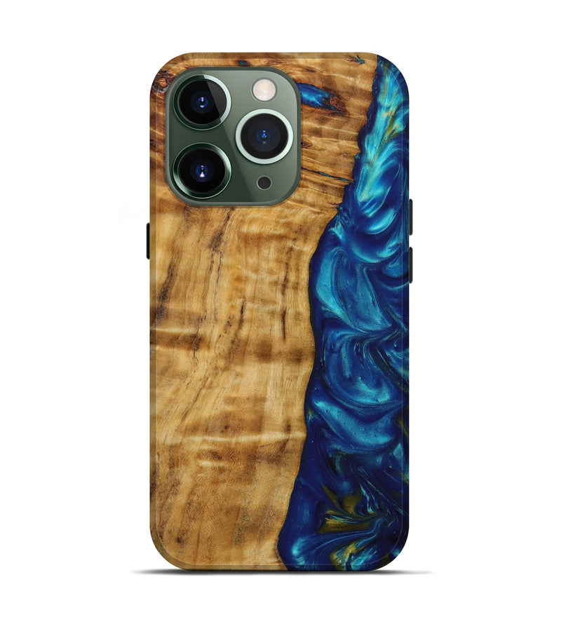 iPhone 13 Pro Wood+Resin Live Edge Phone Case - Nina (Teal & Gold, 642684)