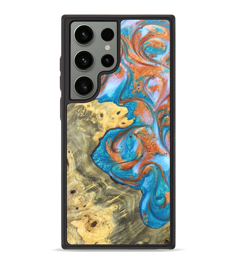 Galaxy S23 Ultra Wood+Resin Phone Case - Mac (Teal & Gold, 626208)