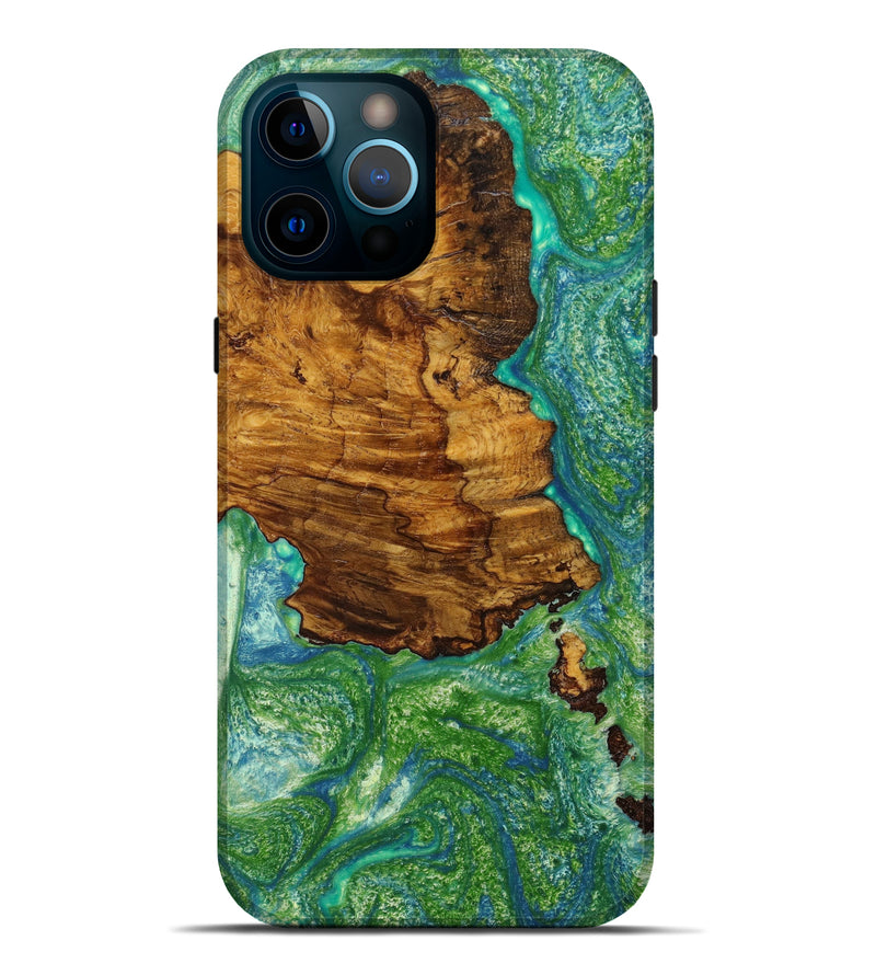 iPhone 12 Pro Max Wood+Resin Live Edge Phone Case - Richard (Green, 640485)
