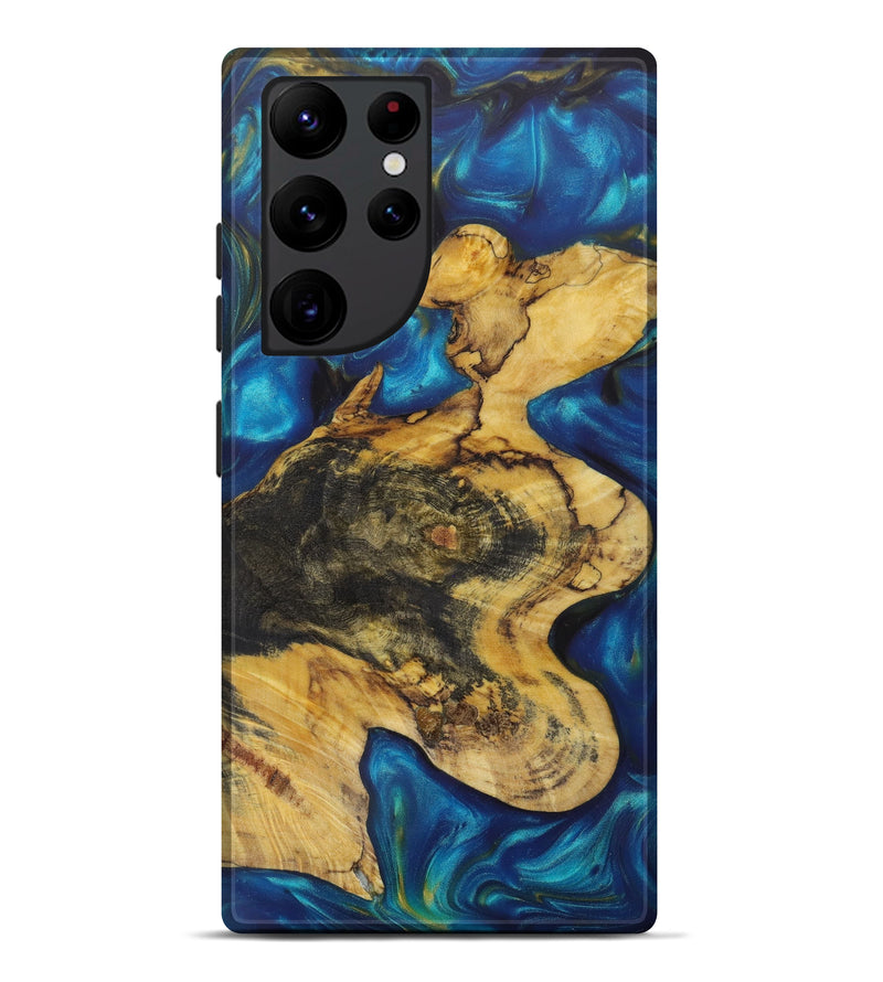 Galaxy S22 Ultra Wood+Resin Live Edge Phone Case - Jalen (Teal & Gold, 641707)