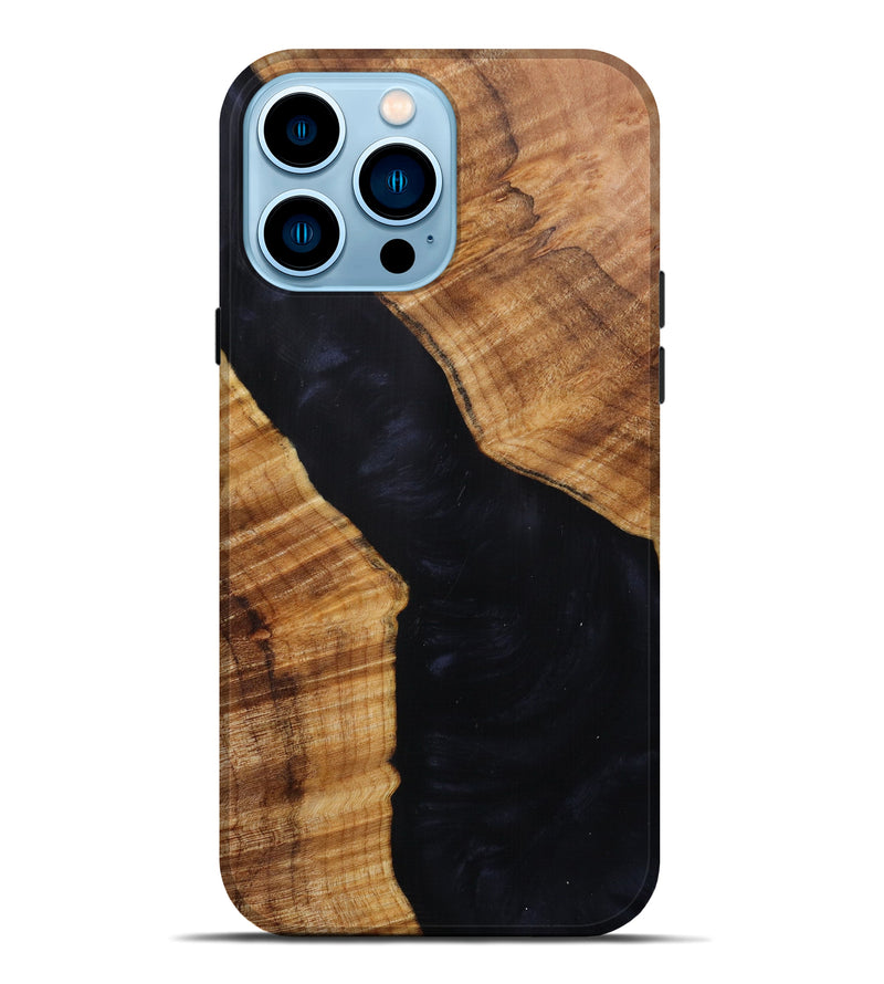 iPhone 14 Pro Max Wood+Resin Live Edge Phone Case - Saint (Pure Black, 610309)