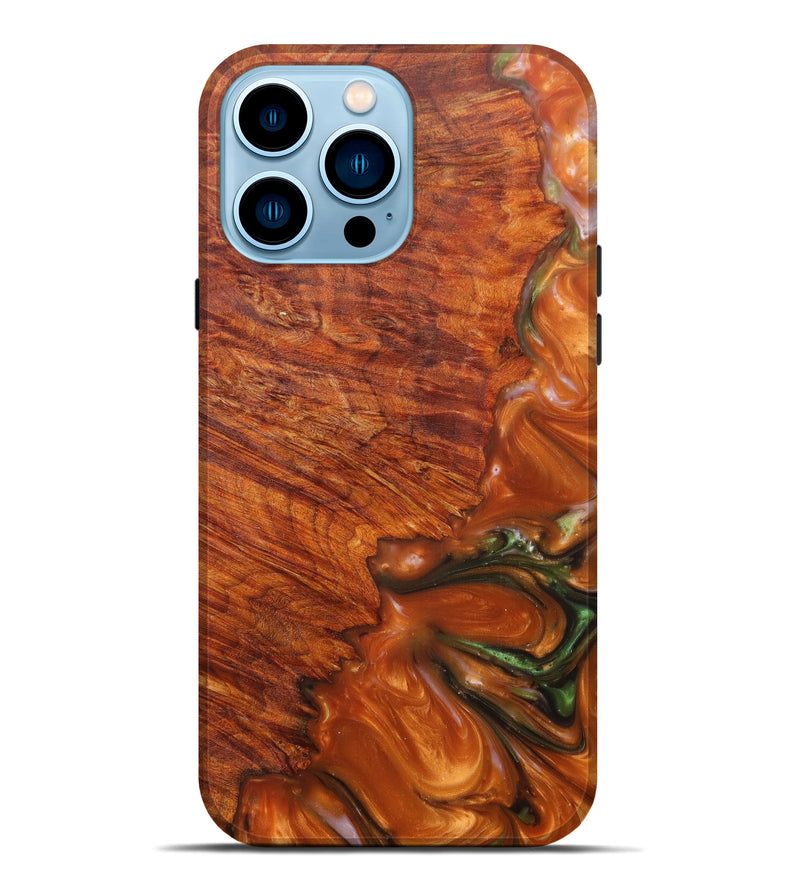 iPhone 14 Pro Max Wood+Resin Live Edge Phone Case - Tania (Dark Red, 596337)