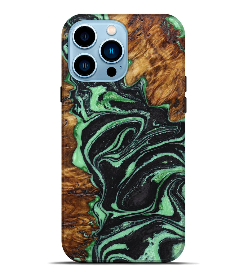 iPhone 14 Pro Max Wood+Resin Live Edge Phone Case - Brandi (Green, 641131)