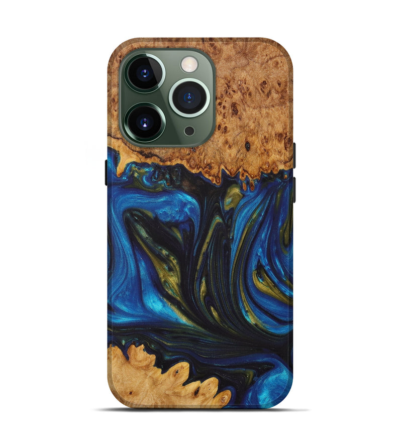 iPhone 13 Pro Wood+Resin Live Edge Phone Case - Haven (Teal & Gold, 629773)