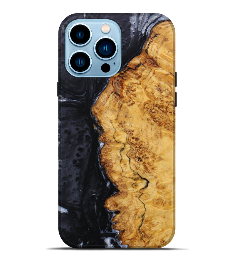 iPhone 14 Pro Max Wood+Resin Live Edge Phone Case - Erkan (Pure Black, 604227)