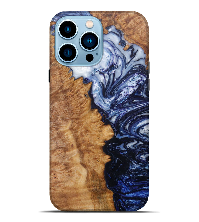 iPhone 14 Pro Max Wood+Resin Live Edge Phone Case - Celina (Dark Blue, 588015)