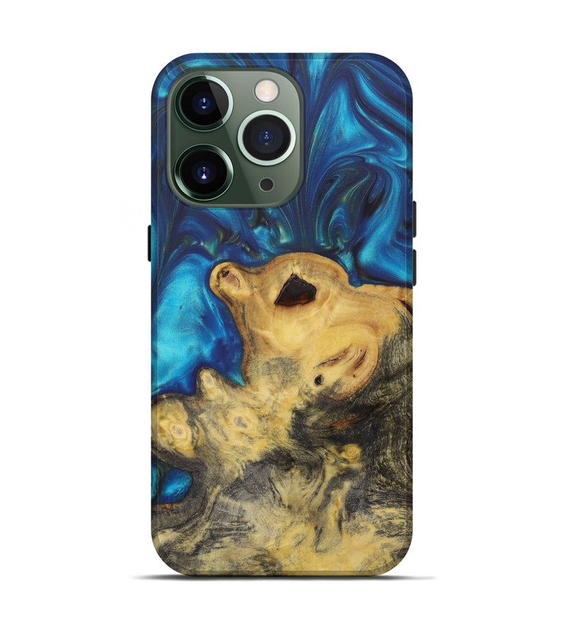 iPhone 13 Pro Wood+Resin Live Edge Phone Case - Jeremiah (Teal & Gold, 641708)