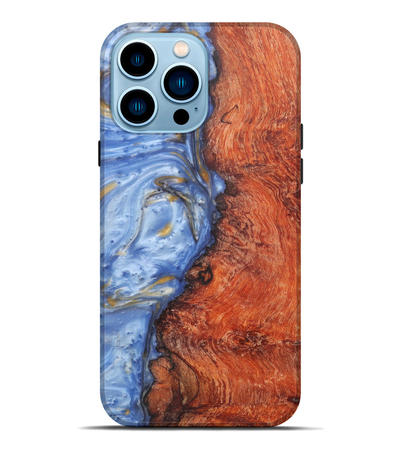 iPhone 14 Pro Max Wood+Resin Live Edge Phone Case - Amii (Light Blue, 599143)
