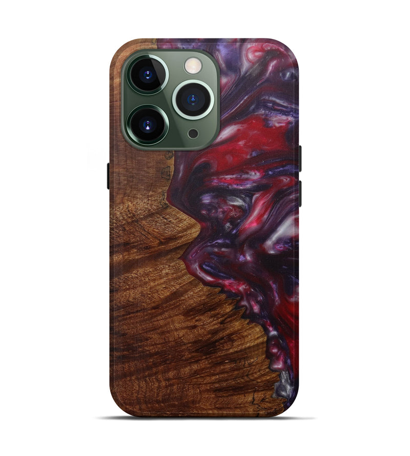 iPhone 13 Pro Wood+Resin Live Edge Phone Case - Robbin (Dark Red, 592318)