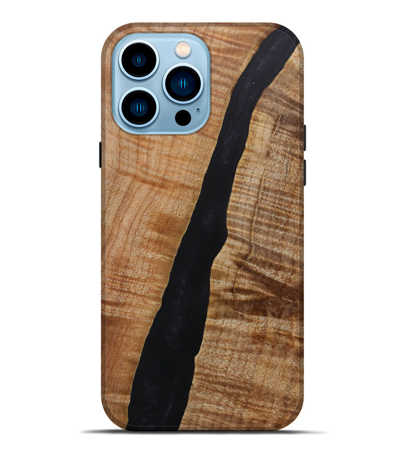 iPhone 14 Pro Max Wood+Resin Live Edge Phone Case - Elyssa (Pure Black, 620132)