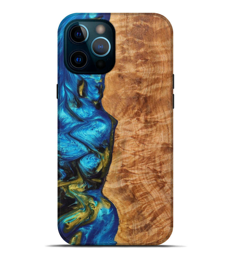 iPhone 12 Pro Max Wood+Resin Live Edge Phone Case - Kwing (Teal & Gold, 633138)