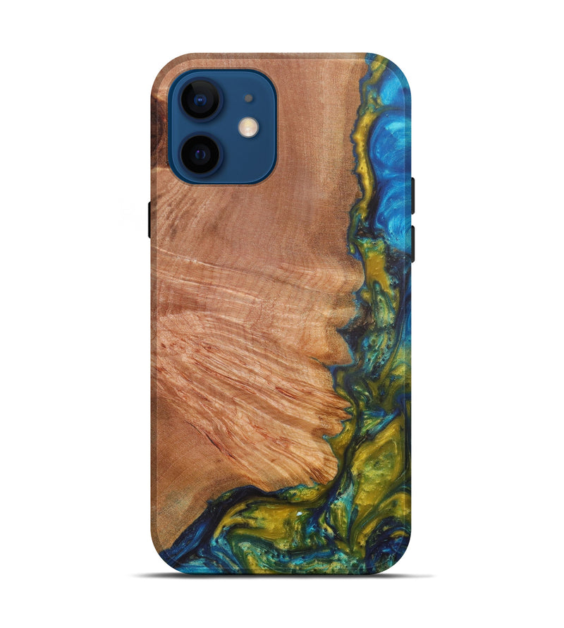 iPhone 12 Wood+Resin Live Edge Phone Case - Tony (Teal & Gold, 604298)