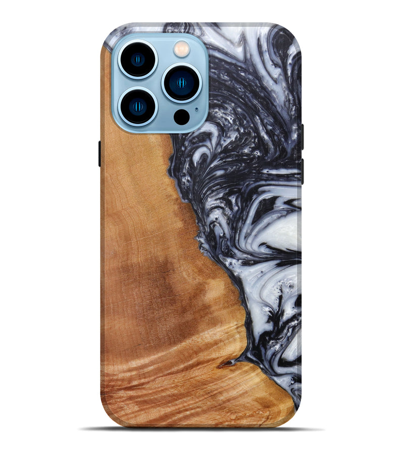 iPhone 14 Pro Max Wood+Resin Live Edge Phone Case - Vicente (Black & White, 600507)