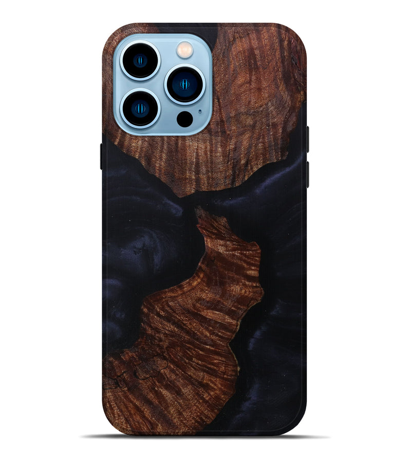 iPhone 14 Pro Max Wood+Resin Live Edge Phone Case - Elyssa (Pure Black, 610319)