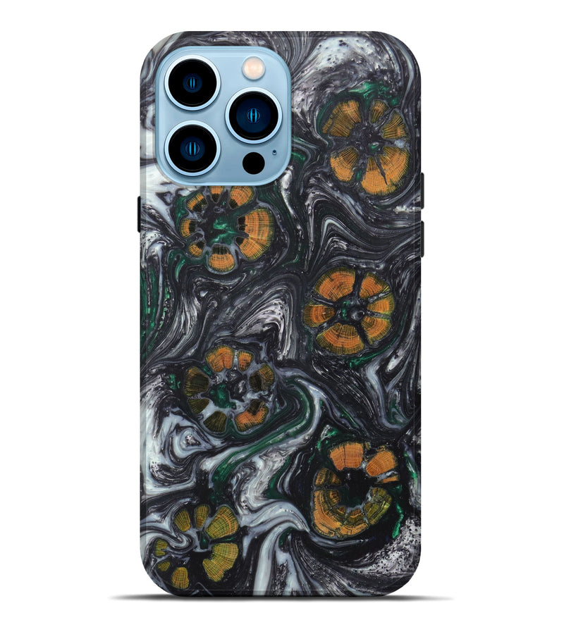 iPhone 14 Pro Max Wood+Resin Live Edge Phone Case - Ranique (Black & White, 604303)