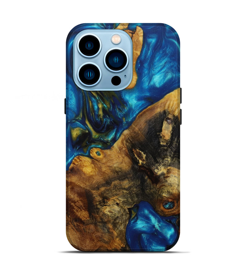 iPhone 14 Pro Wood+Resin Live Edge Phone Case - Kelsey (Teal & Gold, 642855)
