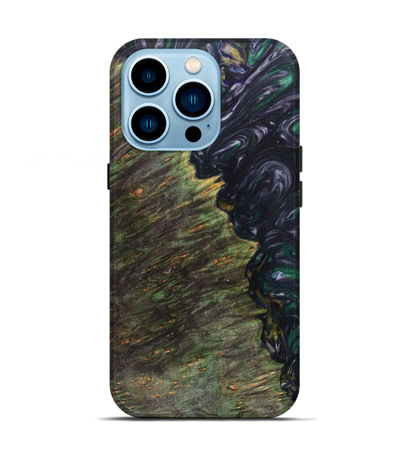 iPhone 14 Pro Wood+Resin Live Edge Phone Case - Deion (Dark Green, 616907)