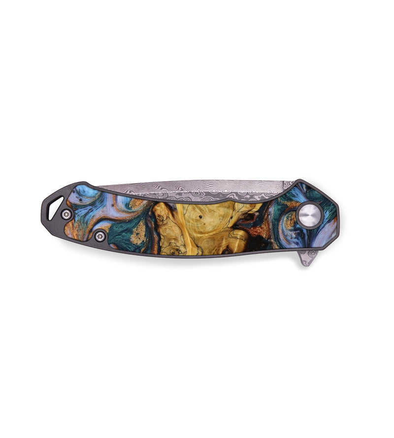 EDC Wood+Resin Pocket Knife - Bette (Teal & Gold, 641491)