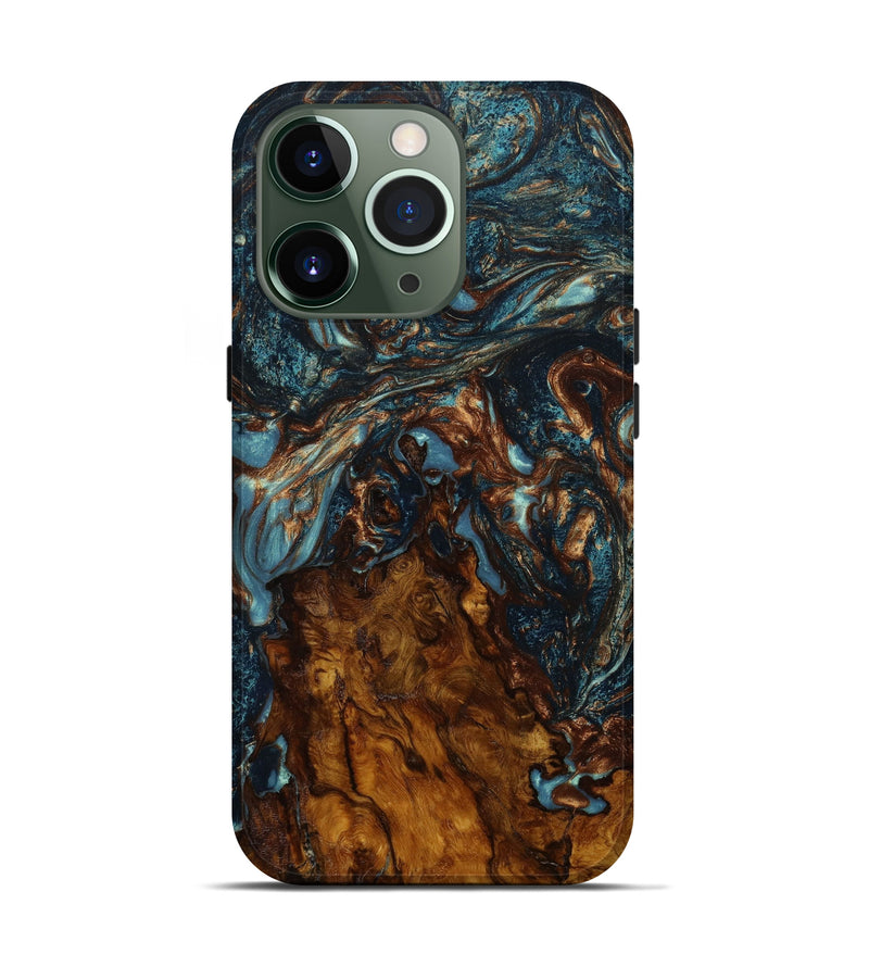 iPhone 13 Pro Wood+Resin Live Edge Phone Case - Journey (Teal & Gold, 645644)
