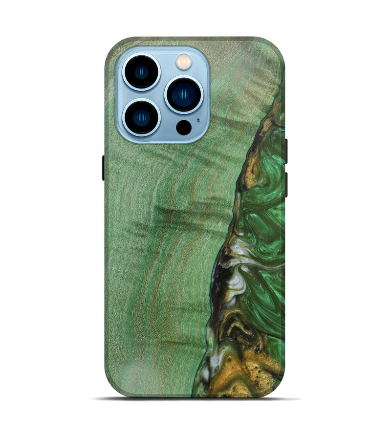 iPhone 14 Pro Wood+Resin Live Edge Phone Case - Trescha (Dark Green, 601205)