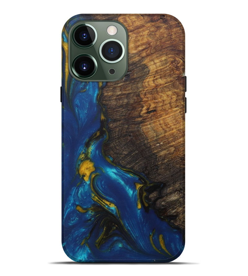 iPhone 13 Pro Max Wood+Resin Live Edge Phone Case - Heddie (Teal & Gold, 587766)