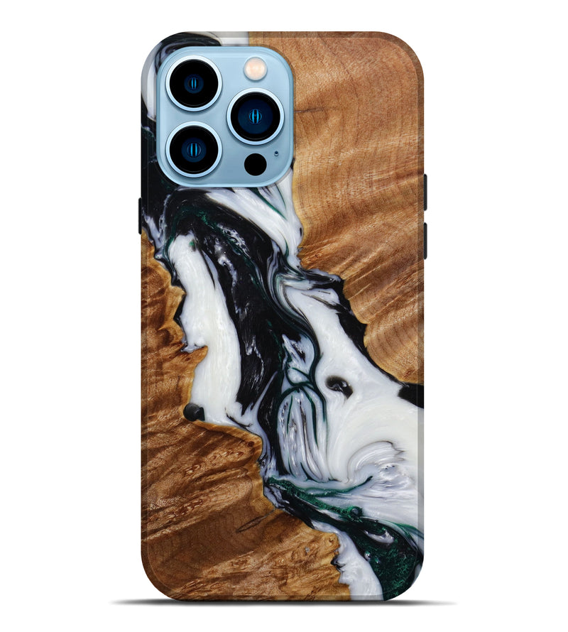 iPhone 14 Pro Max Wood+Resin Live Edge Phone Case - Ron (Black & White, 647374)