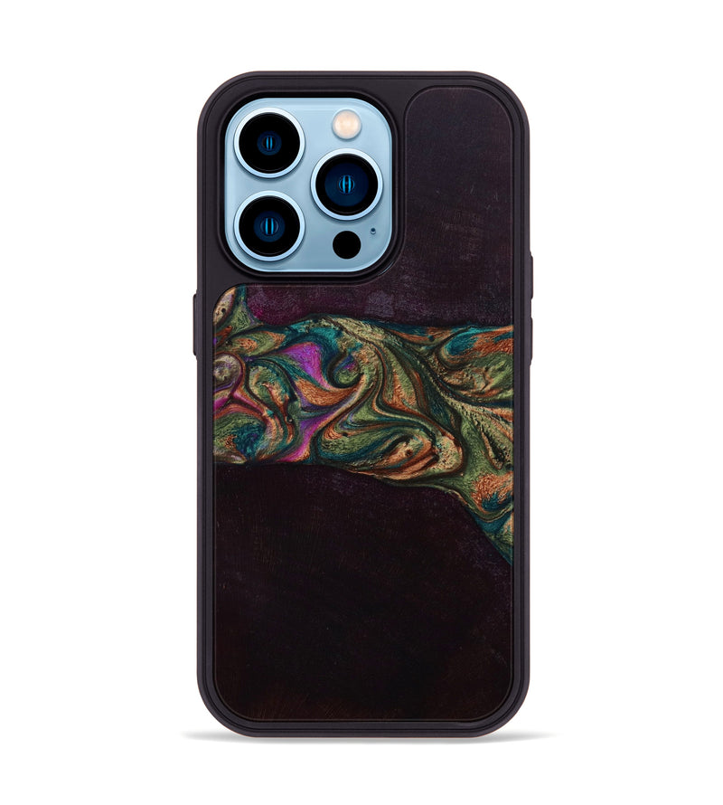 iPhone 14 Pro Wood+Resin Phone Case - Dan (Green, 645056)