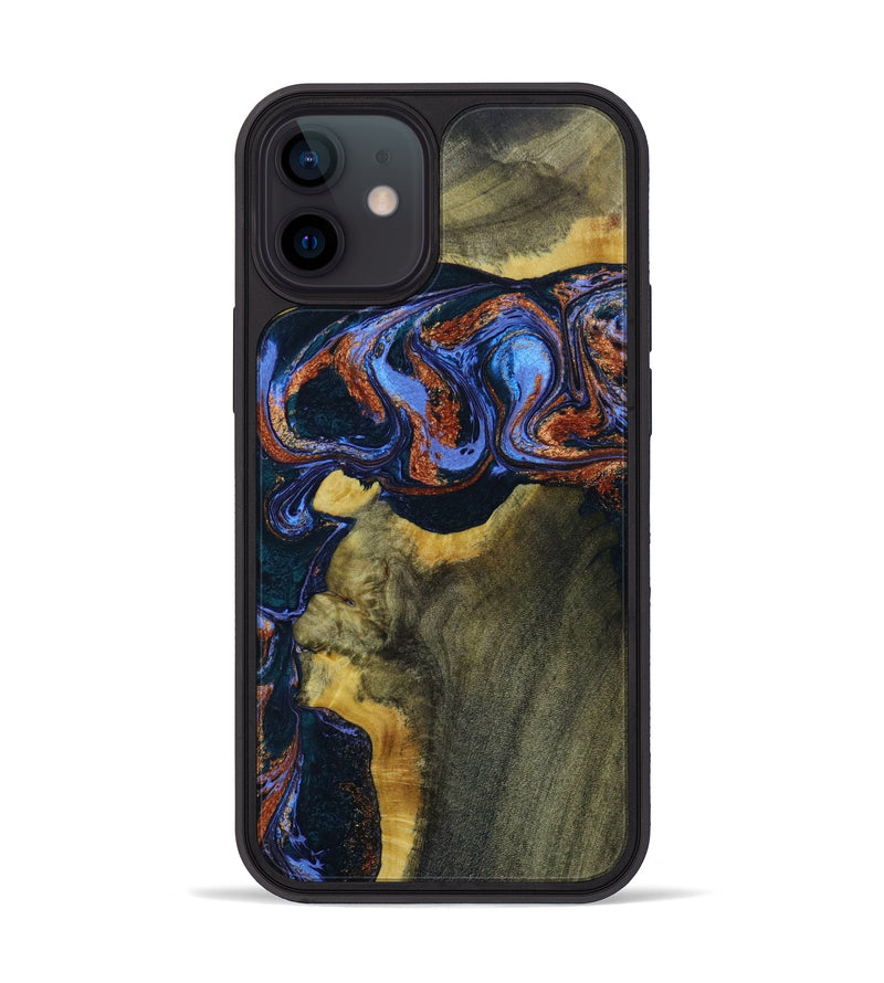 iPhone 12 mini Wood+Resin Phone Case - Lesly (Teal & Gold, 643823)