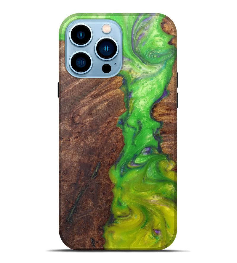 iPhone 14 Pro Max Wood+Resin Live Edge Phone Case - Meena (Dark Green, 600166)
