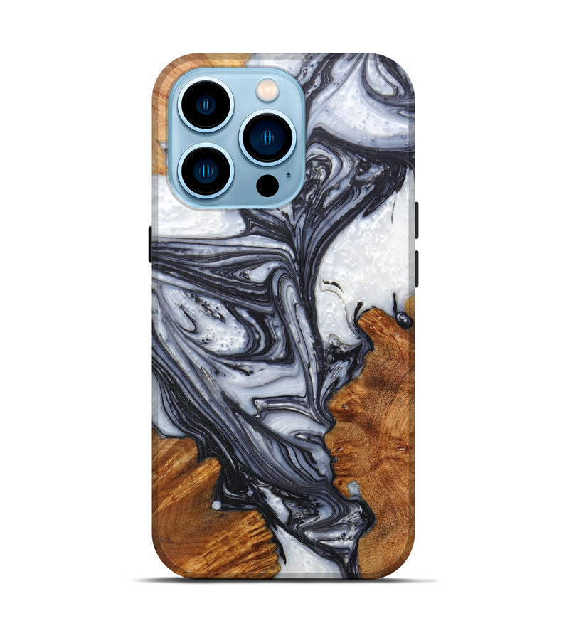 iPhone 14 Pro Wood+Resin Live Edge Phone Case - Caritta (Black & White, 598602)