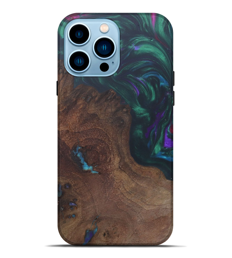 iPhone 14 Pro Max Wood+Resin Live Edge Phone Case - Viqar (Dark Green, 602516)