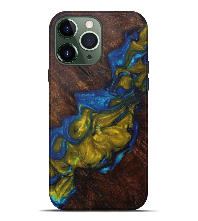 iPhone 13 Pro Max Wood+Resin Live Edge Phone Case - Stormi (Teal & Gold, 610338)