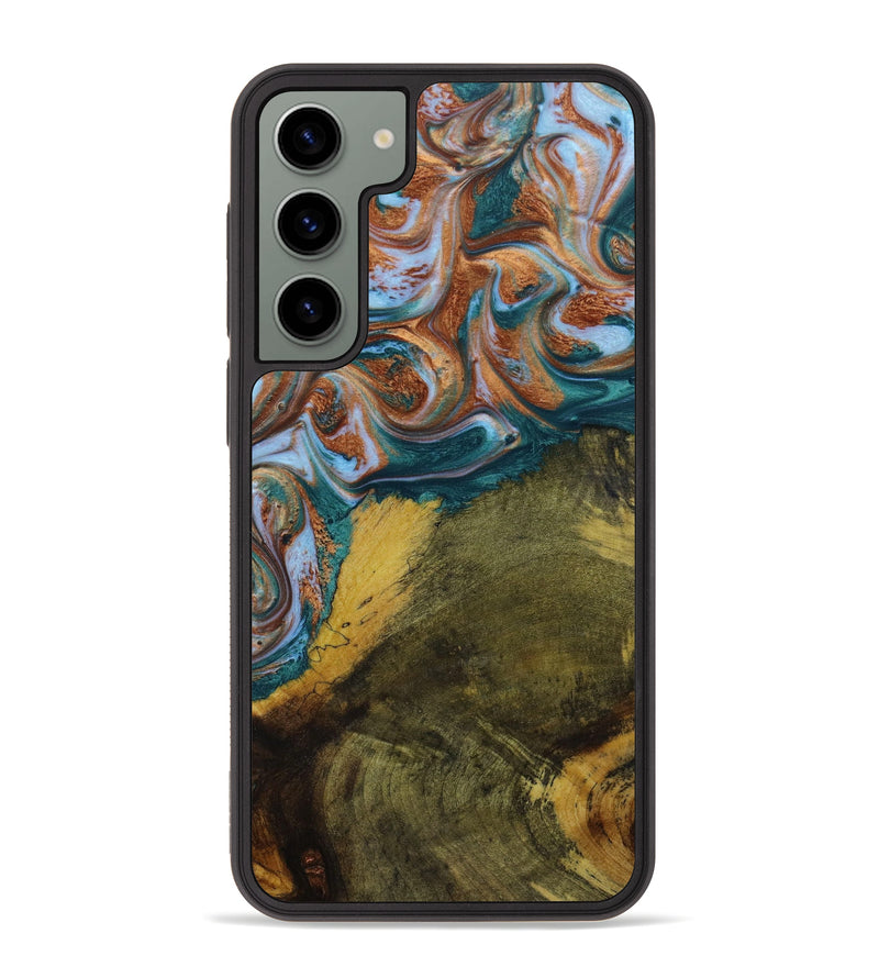 Galaxy S23 Plus Wood+Resin Phone Case - Tami (Teal & Gold, 648609)
