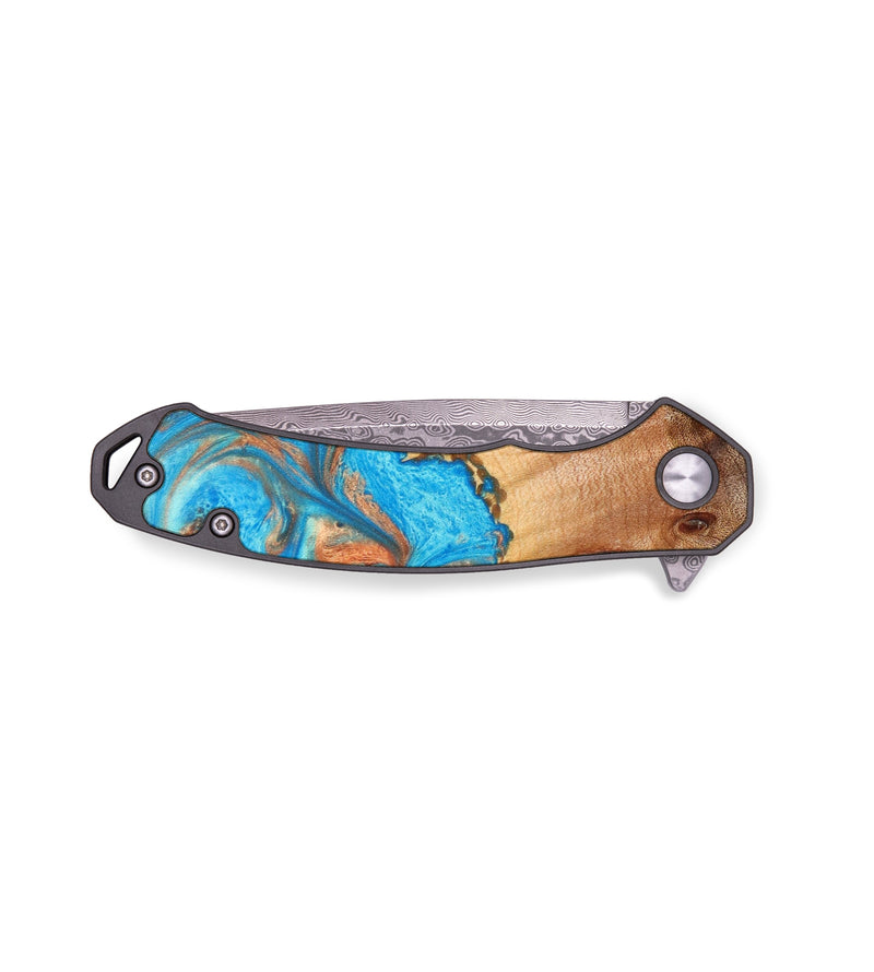 EDC Wood+Resin Pocket Knife - Esther (Teal & Gold, 636435)