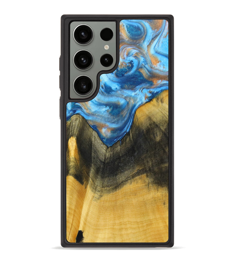 Galaxy S23 Ultra Wood+Resin Phone Case - Bertha (Teal & Gold, 635553)