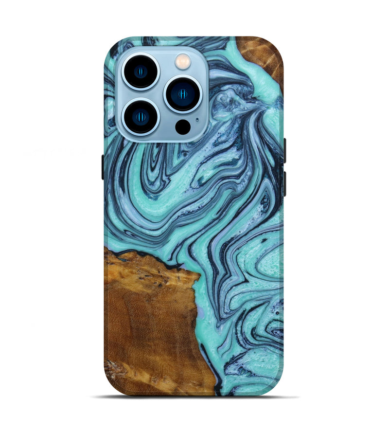 iPhone 14 Pro Wood+Resin Live Edge Phone Case - Billie (Blue, 643079)