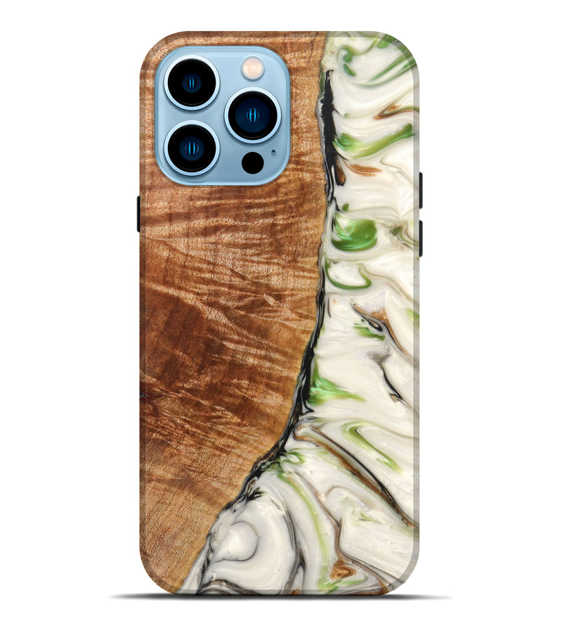 iPhone 14 Pro Max Wood+Resin Live Edge Phone Case - Mildred (Green, 628981)