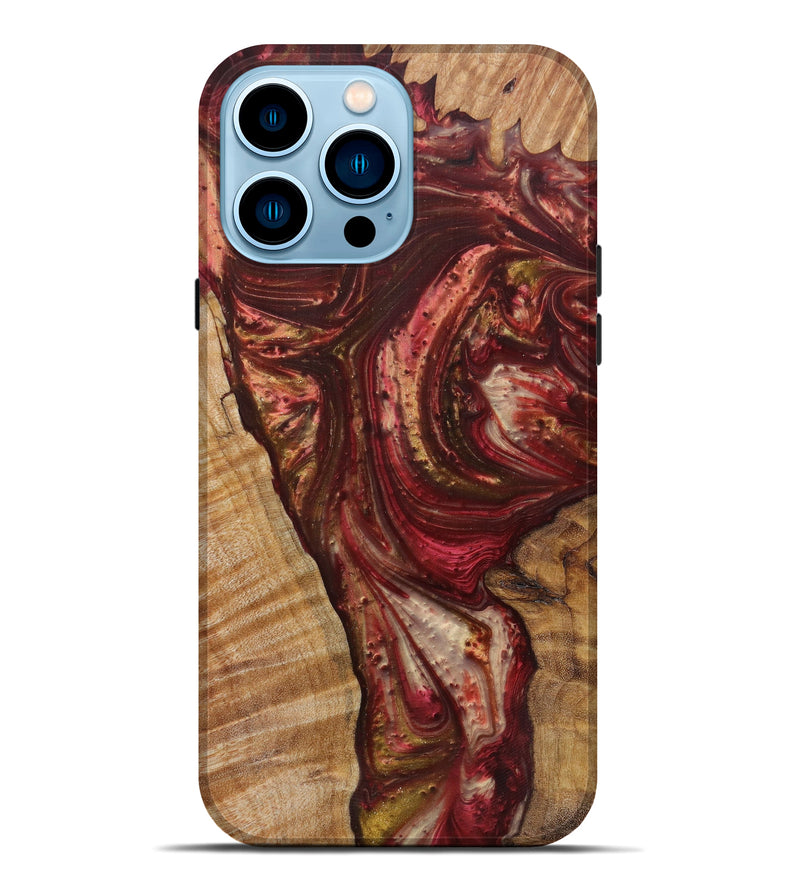 iPhone 14 Pro Max Wood+Resin Live Edge Phone Case - Kahlani (Dark Red, 613902)