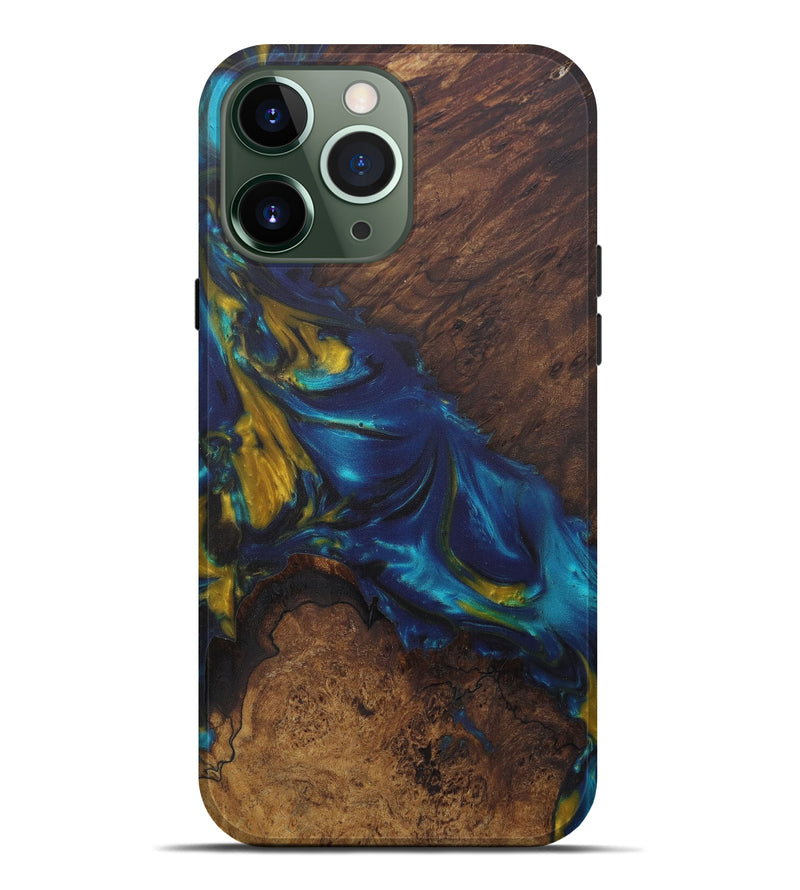 iPhone 13 Pro Max Wood+Resin Live Edge Phone Case - Luella (Teal & Gold, 575512)