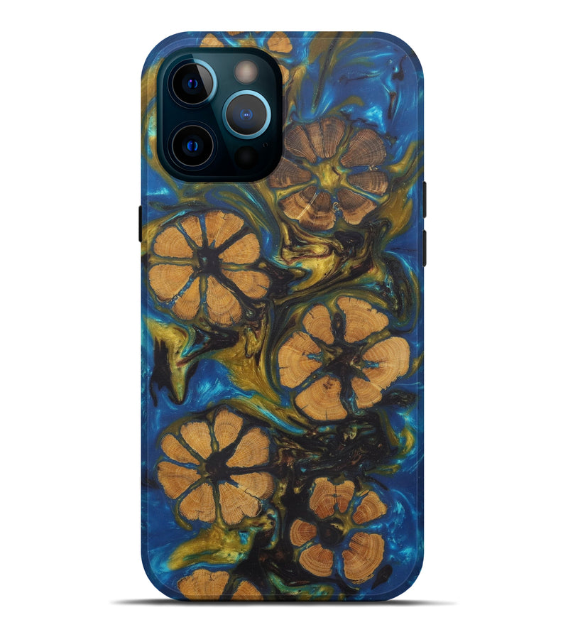iPhone 12 Pro Max Wood+Resin Live Edge Phone Case - Enzo (Teal & Gold, 581681)