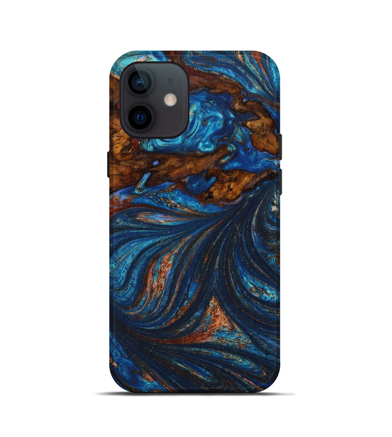 iPhone 12 mini Wood+Resin Live Edge Phone Case - Dale (Teal & Gold, 645645)