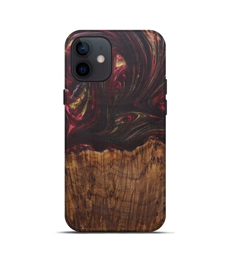iPhone 12 mini Wood+Resin Live Edge Phone Case - Bo (Dark Red, 592344)