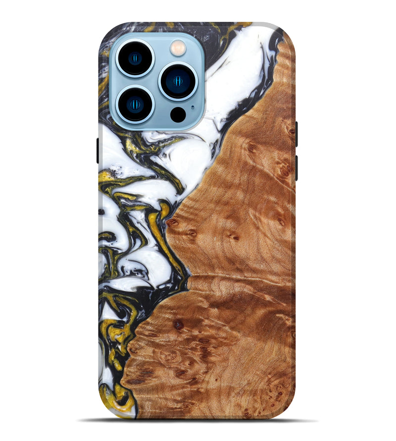 iPhone 14 Pro Max Wood+Resin Live Edge Phone Case - Tricci (Black & White, 606484)