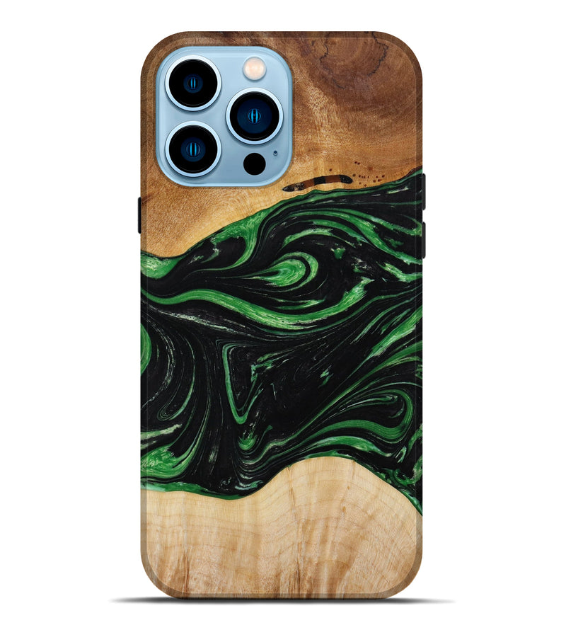 iPhone 14 Pro Max Wood+Resin Live Edge Phone Case - Eleanor (Green, 643191)